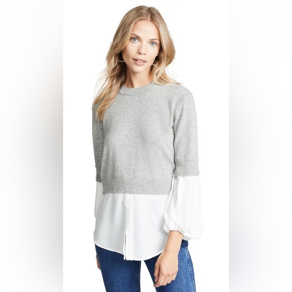 BROCHU WALKER Ebele Layered Crew Sweater In Sterling With White Shirting - Picture 1 of 12
